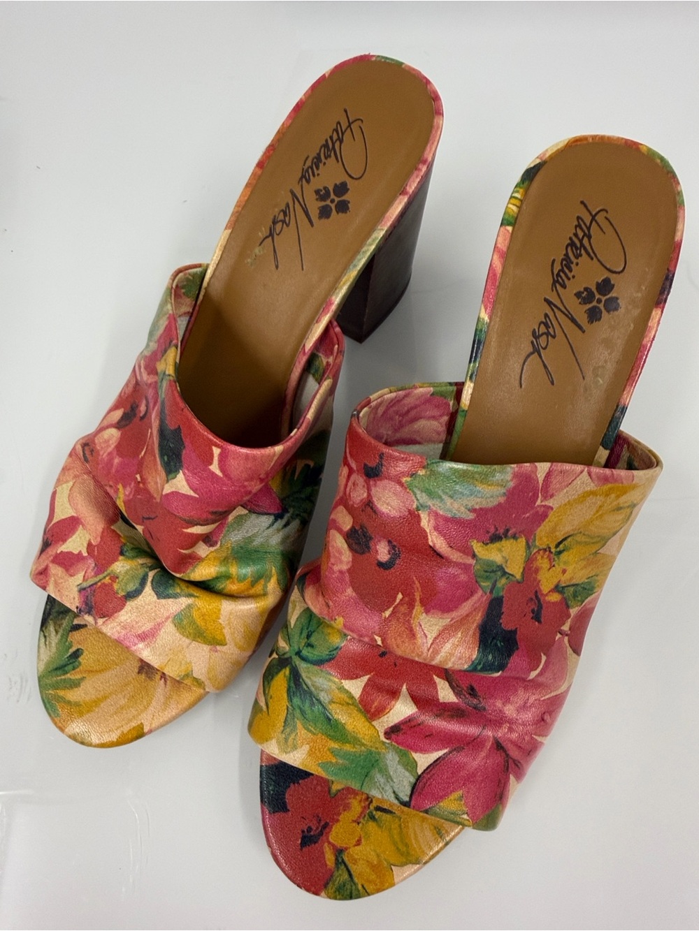 Patricia Nash Poema open toe heeled mules floral 9